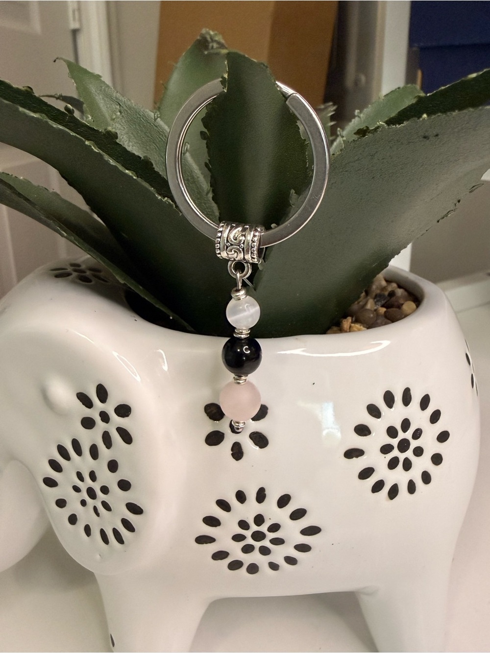 Handmade Self Love Rose Quartz Crystal Stainless Steel Keyring